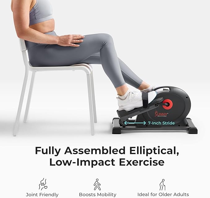 Sunny Health & Fitness Sitting Under Desk Pedal Exerciser, Portable Training Machine for Senior Exercise, Home Workout Elliptical & Bike, Optional Free SunnyFit App Connection, Motorized, or in Pink