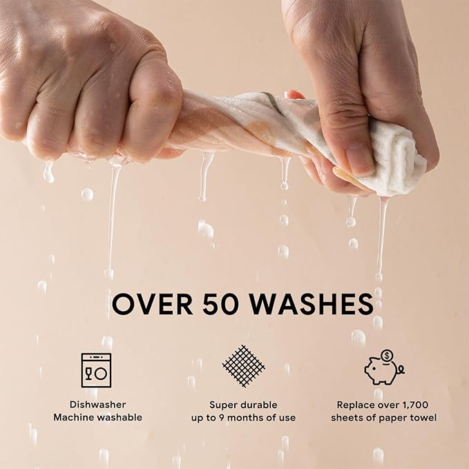 RECYCO Swedish Dishcloths for Kitchen | 6 Pack Birdsong and Blooms Washable Dish Rags | Cellulose Reusable Cleaning Paper Towels | Absorbent Counter Dish Cloth Sponge Kitchen Wipes, 8" L x 7" W