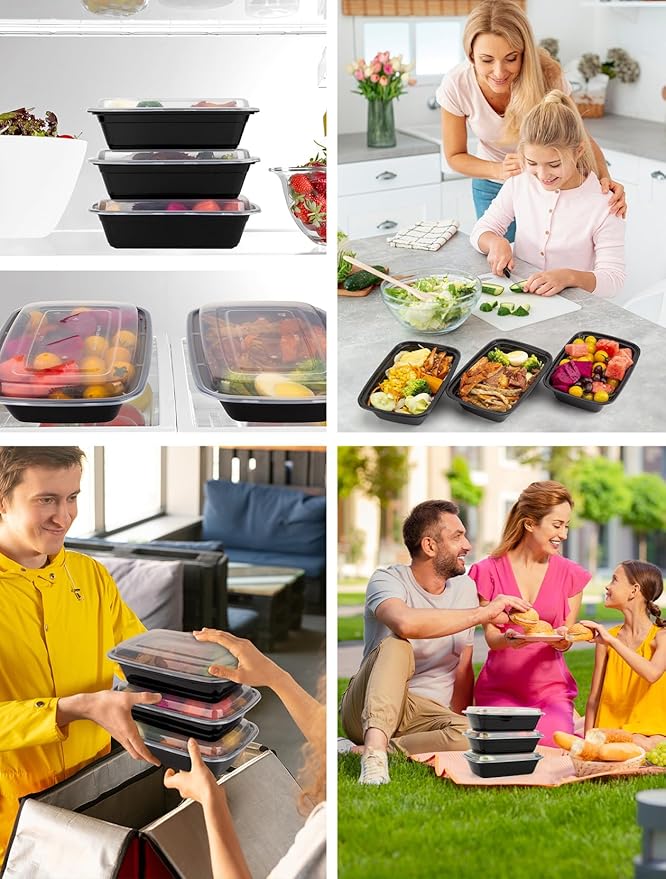 50 Pack Meal Prep Containers 32 oz – Reusable Plastic Food Storage with Lids, Leakproof, BPA-Free, Microwave Freezer Dishwasher Safe, To-Go Takeout Containers
