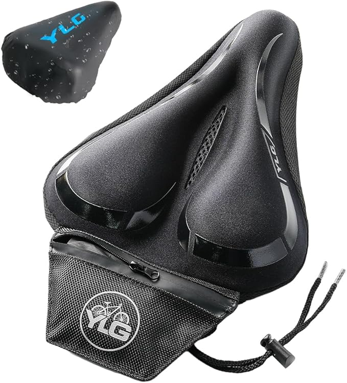 YLG Bike Seat Cover, Memory Foam & Gel Bike Seat Cushion Cover for Men Women, Comfortable Bicycle Seat Cover for Peloton/Fixed/Cruiser/Indoor/Outdoor Bike seat with Waterproof Cover