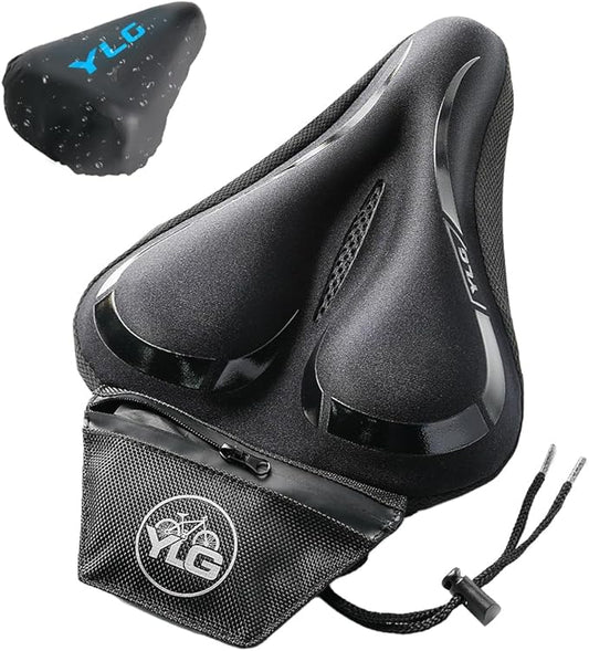 YLG Bike Seat Cover, Memory Foam & Gel Bike Seat Cushion Cover for Men Women, Comfortable Bicycle Seat Cover for Peloton/Fixed/Cruiser/Indoor/Outdoor Bike seat with Waterproof Cover