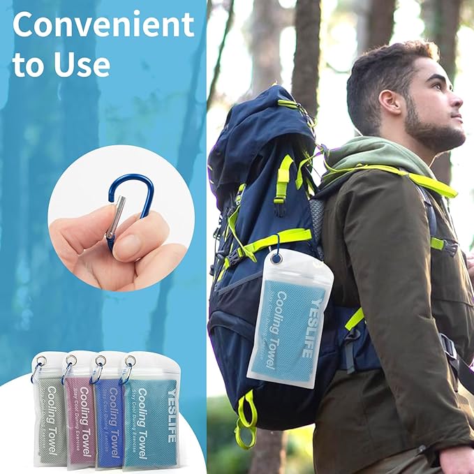 YESLIFE 4 Pack Cooling Towel 40"x12", Gym Towels for Men and Women, Soft Breathable Workout Towels for Yoga, Running, Sport, & More (Grey, Dark Blue, Purple, Blue)