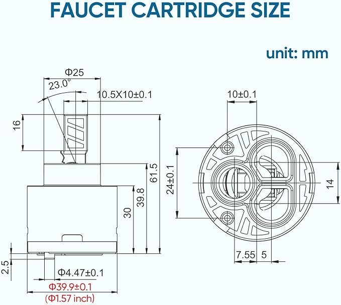 Faucet Cartridge Replacement Diameter 40mm Double Sealing with 90 Degree Rotation Ceramic Cartridge Valve Suitable for Single Handle Kitchen Basin Shower Faucet Replacement Parts (40mm)