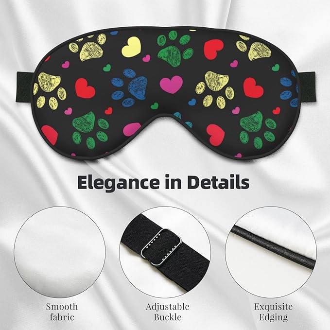 Sleep Eye Mask Colorful Hearts Animal Paw Sleep Mask for Women Men Comfortable Eye Mask with Adjustable Strap Soft Eye Cover Blindfold for Travel Yoga Nap Shift Work