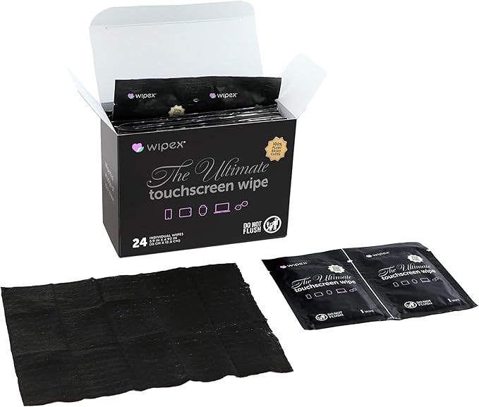 Wipex Ultimate Car Screen Cleaner - 48ct Auto Screen Wipes, Streak-Free & Residue-Free, Plant-Based Black Cloth for Interior, Mirrors & Dashboard, 24ct Individually Wrapped (Pack of 2)