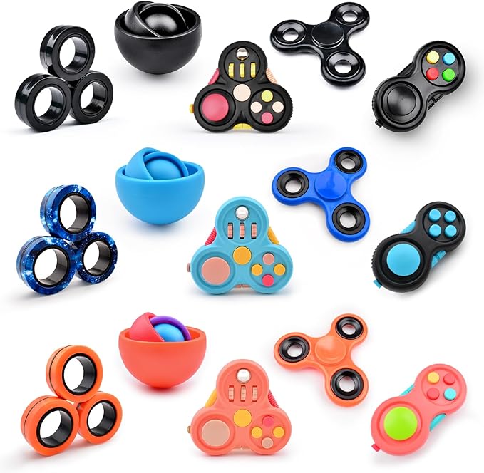 Fidget Toys Adults Pack 15Pcs,Fidget Spinner with Magnetic Rings Gyro,Fidget Controller Autism Sensory Toys,ADHD Stress Anxiety Desk Fidgets,Easter Basket Stuffers for Kids Teen Boys(BOB)