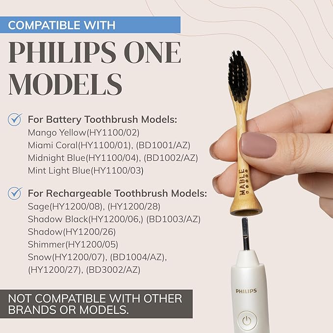 Bamboo Electric Toothbrush Heads | Compatible with Philips One Electric Toothbrush | 4 Brush Heads with Soft Bristles | Plant-Based Adult Size Replacement Heads