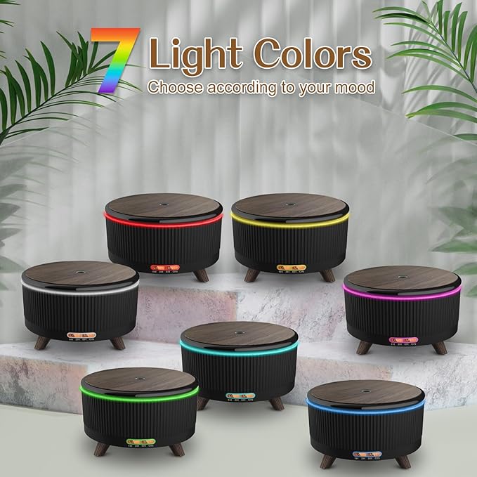 Essential Oil Diffusers for Home 500ml,Aromatherapy Diffusers for Essential Oils Large Room Black Wood with 7 Colors Lights & 3 Mist Mode Waterless Auto Off,Cool Mist Humidifiers for Decor