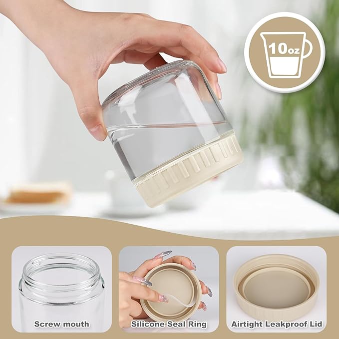 Overnight Oats Containers with Lids, 10oz Glass Jars with Lids 4 pcs, Apricot, Wide Mouth Mason jars for Salad, Yogurt, Snacks, Meal Prep