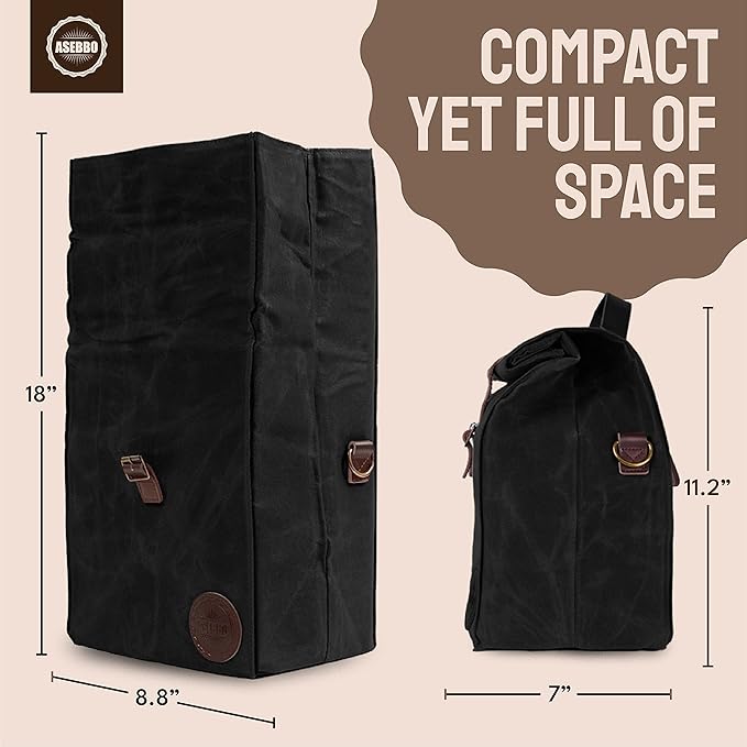 Insulated Lunch Bag for Women & Men - Reusable & Leak Proof Lunch Box Cooler Bag for Work, Beach, Travel for Adults with Shoulder Strap, Father's Day Gift - Waxed Canvas (Black) - Reusable Bag