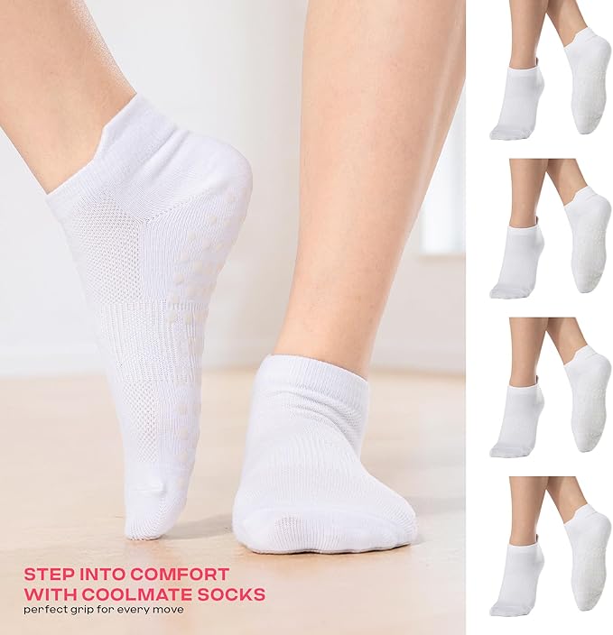 CoolMate Pilates Socks with Grips for Women, Yoga Socks, Crew Non Slip Women for Workout, Barre, Pilates Gifts