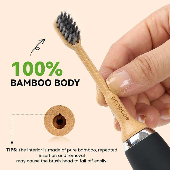 Bamboo Toothbrush Heads Compatible with AquaSonic, Soft Charcoal Infused Bristles, Whitening & Deep Cleaning