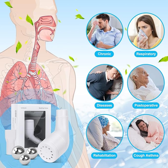Breathing Exercise Device for Lungs, Lung Exerciser Device with Steel Balls, Drug-Free Therapy Mucus Device for Phlegm Relief Clear