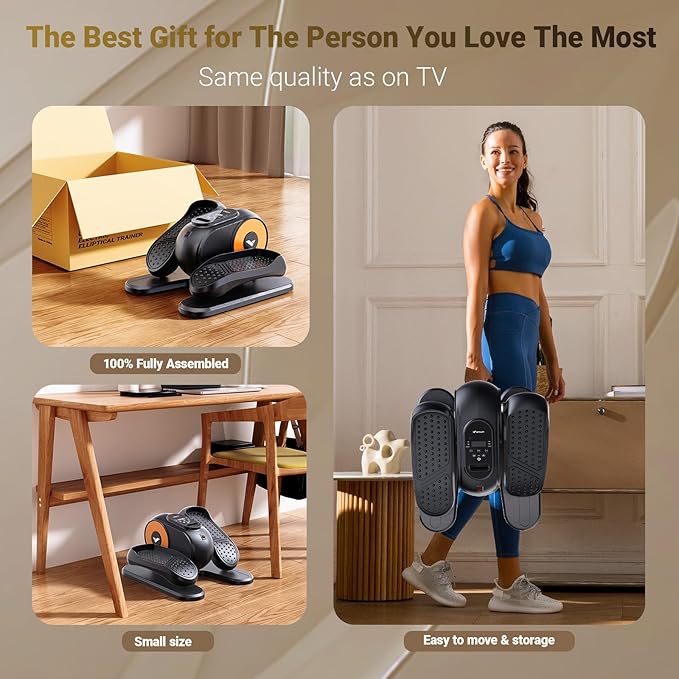 MERACH Under Desk Elliptical Machine, Ellipse Leg Exerciser as Seen on TV for Seniors with Remote Control & 12-Speeds, Quiet Portable Electric Seated Pedal Exerciser Machine for Home Office