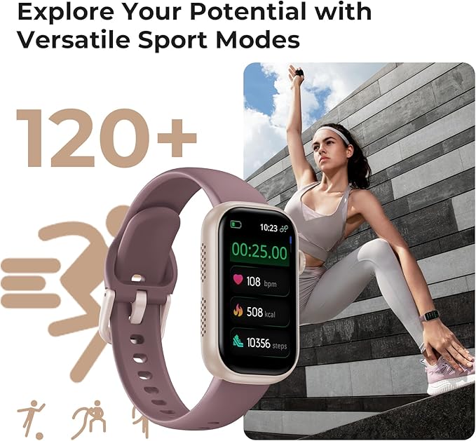 Fitness Tracker for Men Women, 24/7 Heart Rate, SpO2 and Sleep Monitor Health Watch, Calorie Step Counter Fitness Watch IP68 Waterproof Smart Watch for Android and iOS, Smoke Violet