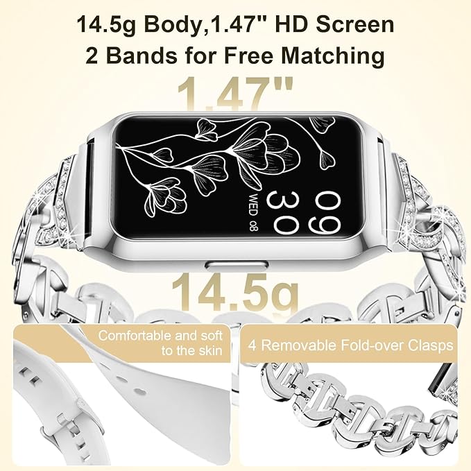 GADIXY Smart Watch,Fitness Tracker Watch 7 Day+ Battery with Heart Rate/Step Counter/Calories/spO2/Sleep Monitor,IP68 Fitness Smart Watches for Women Android&iOS Silver