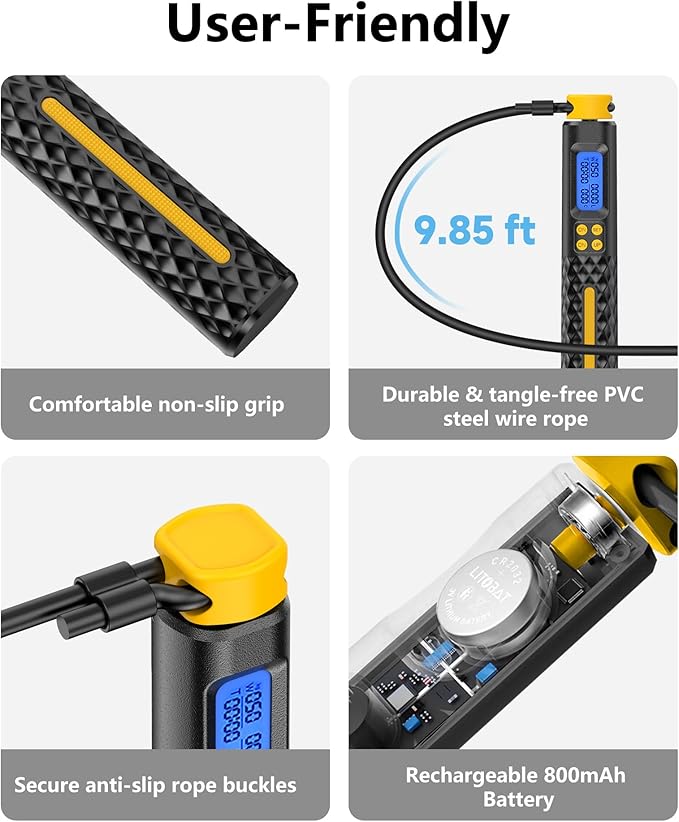 KINTHEA 2 in 1 Smart Jump Rope with Counter and LED Display, Cordless Jumping Rope with Counter for Women, Men, All Age, Adjustable Skipping Rope for Cardio Fitness in Limited Home Space & Outdoor