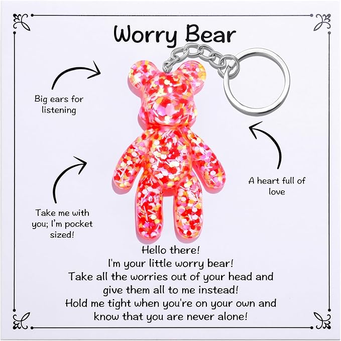 Pocket Bear Hug, Anxiety Gifts for Women Men, Mental Health Positivity Gift, Autism Fidget Gifts, Stress Relief Gift for Her, Comforting Present for Son Daughter Back to School, Red
