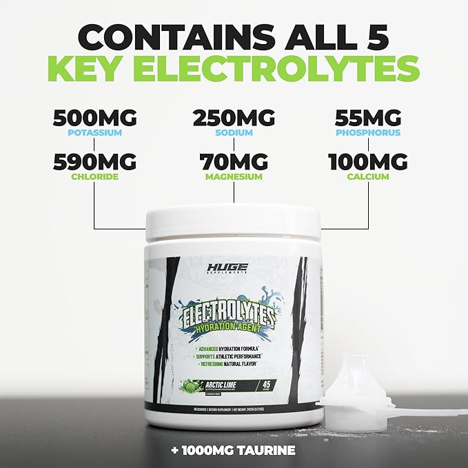 Huge Supplements Electrolytes Powder - Advanced Hydration Formula w/Full Electrolyte Profile - Sugar Free, No Artificial Flavors or Colors - 45 Servings (Artic Lime)