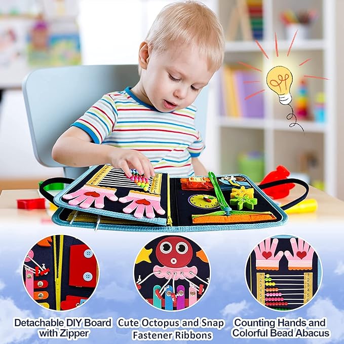 Gojmzo Busy Board Montessori Toys for Toddler Boys & Girls Gifts, Sensory Toys for Toddlers, Educational Travel Preschool Activities Learning Alphabet Count Fine Motor Skills