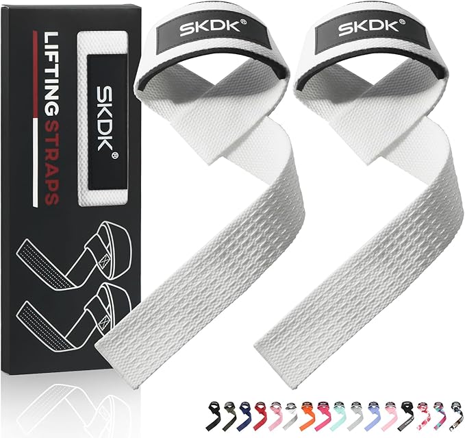 SKDK Cotton Hard Pull Wrist Lifting Straps Grips Band-Deadlift Straps with Neoprene Cushioned Wrist Padded and Anti-Skid Silicone - for Weightlifting, Bodybuilding, Xfit, Strength Training