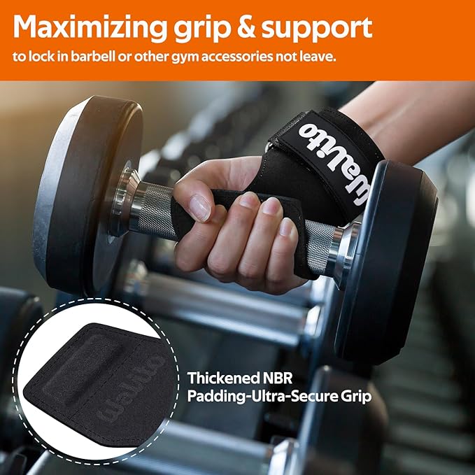 WALITO Weight Lifting Wrist Strap, Double Leather Weightlifting Wrist Straps for Gym Strength Training, Neoprene Padded Wrist Wraps - for Men & Women (Pair)