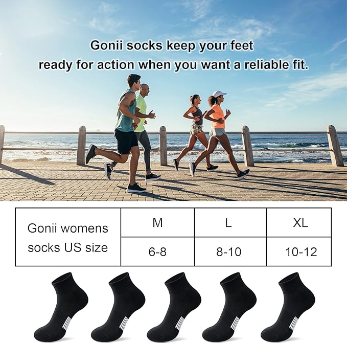 Gonii Ankle Socks Womens Athletic Thick Cushioned Running Hiking Low Cut 5-Pairs