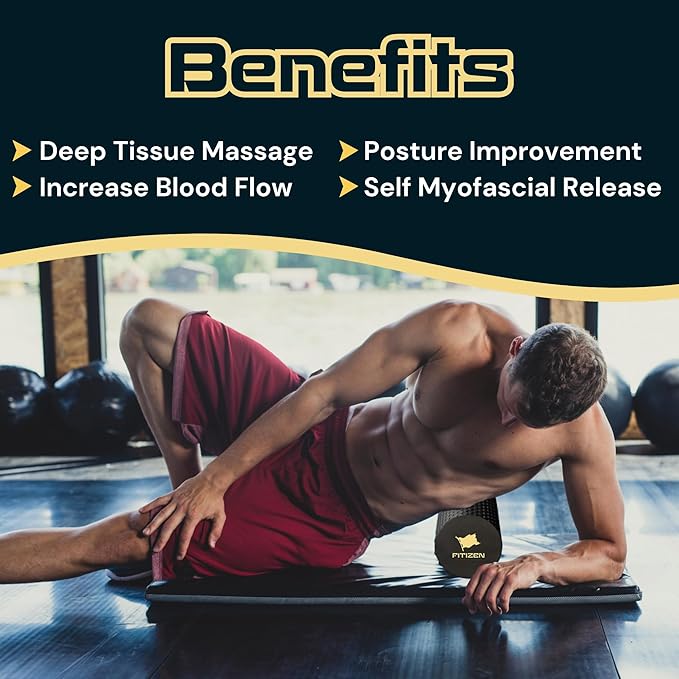 Fitizen Foam Roller – Muscle Massage Rehab Stiff Back Pain Physical Therapy Deep Tissue Firm Exercise Equipment Home Gym Stress Yoga Pilates for The Fit Citizen by FitNation