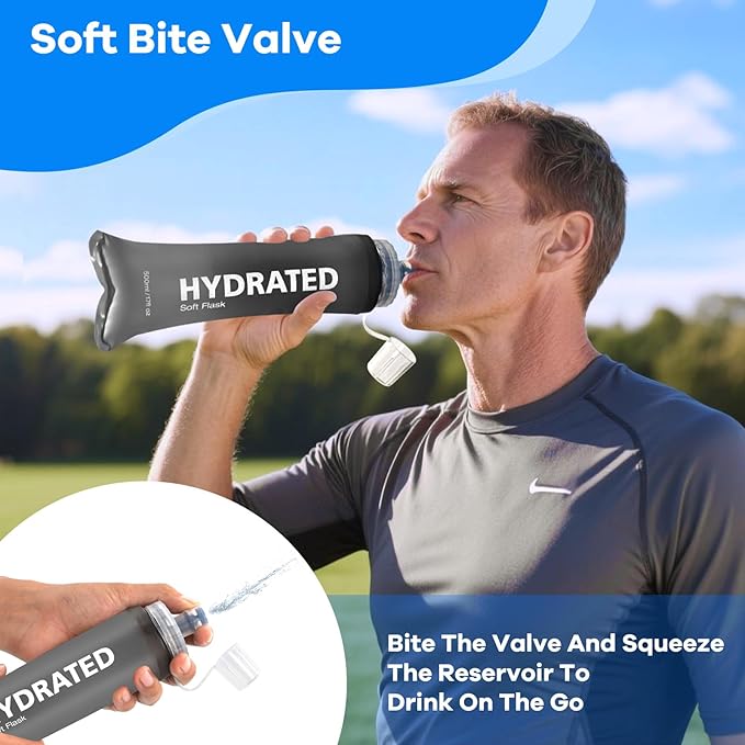 2Pack Soft Flask, 8.5oz Collapsible Soft Water Bottle, 250ml Foldable TPU Bottles for Hydration Pack BPA-Free, Running Lightweight Water Bottle for Hiking Cycling Climbing Running