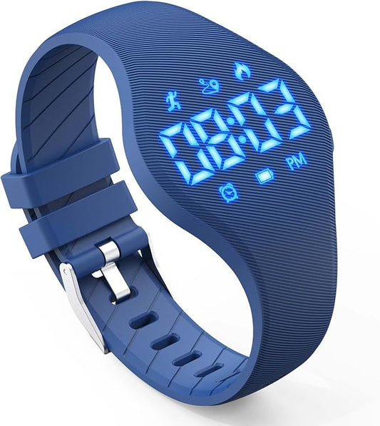 Kids Led Fitness Tracker Watch for Boys Girls, No App, Digital Sport Wristwatch, Waterproof, with Pedometer Alarm Clock, for Teens Children Students Ages 5-16 (deep Blue)