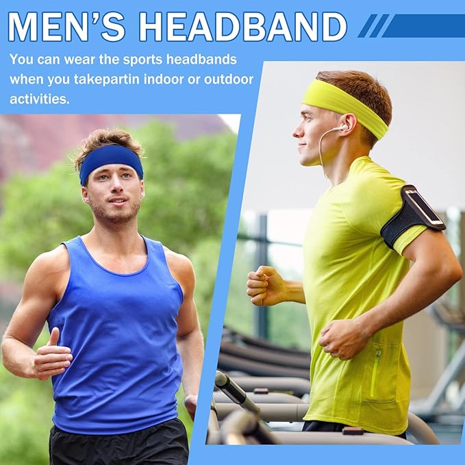 9 pcs Sweatbands for Men Workout Sport Headbands for Men Camo Headband Sweat Absorbing Headband Wide Sweatband for Head Basketball Football Cycling Running Yoga, 4.7 x 9.8 Inch