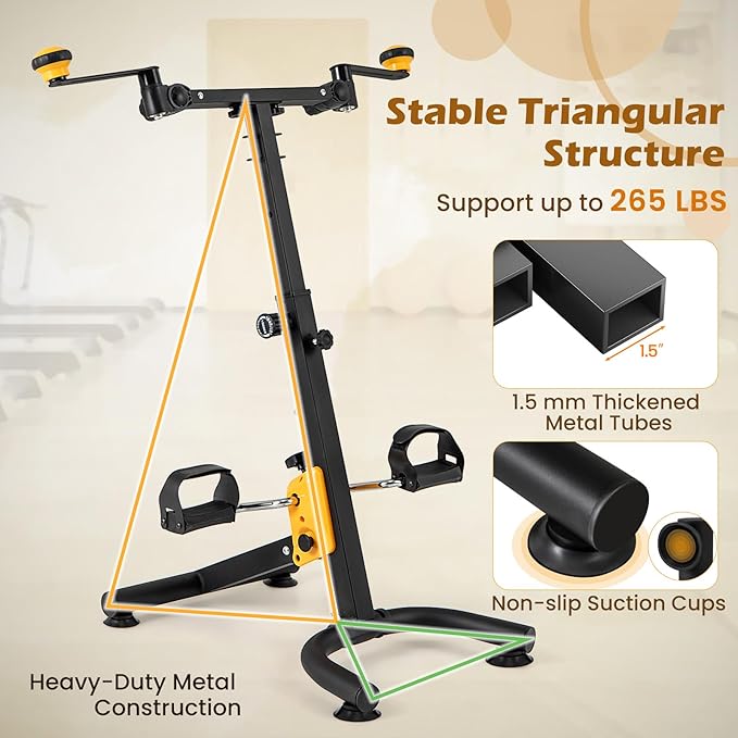 GYMAX Pedal Exerciser for Seniors, Hand Arm Leg and Knee Folding Pedal Exercise Bike with Adjustable Handgrip, Resistance and Height, Home Indoor Fitness Equipment for Rehabilitation