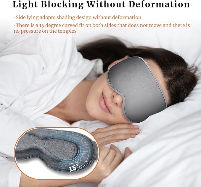 Sleep Eye Mask 3D Contoured Cup Soft and Gentle, Breathable, Comfortable for Side Sleeping, Travellers, Yoga, Men, Women, Adjustable, with Silicone Ear Plugs for Sleeping Noise Reductions