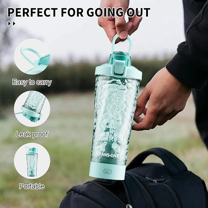 Electric Shaker Bottle, 24oz Lockable Blender Cup Electric Protein Shaker Bottles, Tritan USB C Rechargeable Mixer, Portable Shaker Cups for Protein Shakes for Men Women, Water Blue