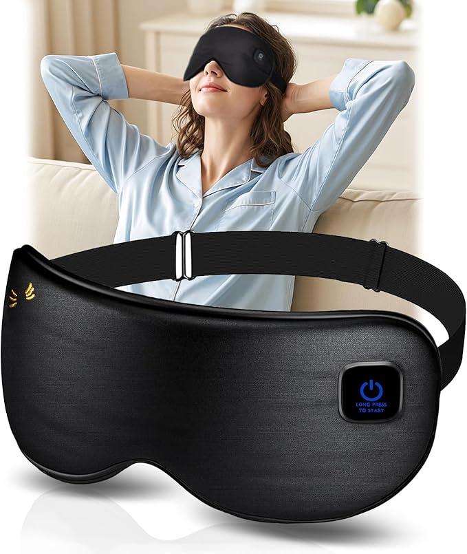 Silk Cordless Heated Eye Mask for Dry Eyes, Light Blocking Warm Eye Compress, Improved Sleep, with 3 Heat Settings, Washable Heating Pad for Migraine, Travel, Rechargeable, Men Women
