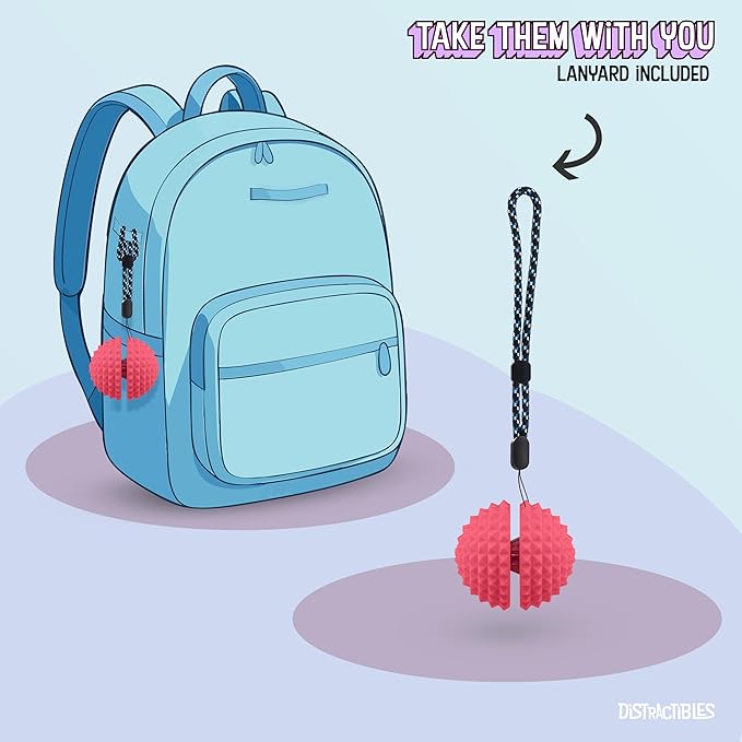 Round Spiked Sensory Fidget Clicker, Tactile Stimming Device with Mechanical Clicky Switches, Lanyard Attachment, Ideal for Pain Stim, ADHD, Autism & Stress Relief (Pink, Medium)