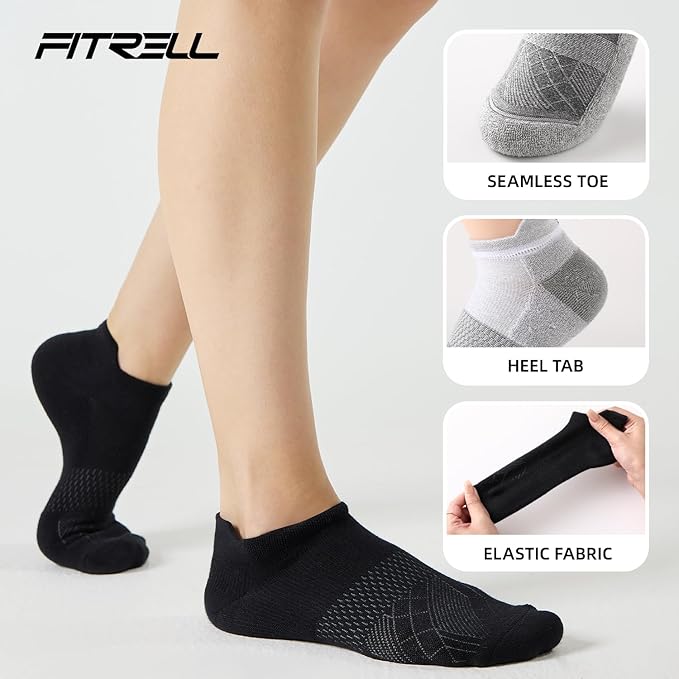 FITRELL 5-6 Pairs Ankle Running Socks for Women Athletic Cushioned Low Cut Tab Sports Socks