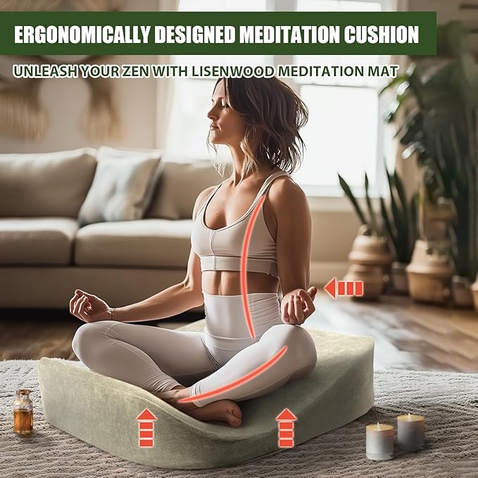 Meditation Cushion - Floor Pillow, Enlarge High Density Extremely Firm, Large Big Foam Floor Cushion Seating for Adults - Premium Yoga Pillows for Adults Gifts for Women, Men Khaki