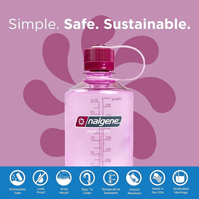 Nalgene Leak Proof Tritan BPA-Free Water Bottle - 32 oz Narrow Mouth - Made in the USA for Outdoor Use & Daily Hydration (Cosmo)