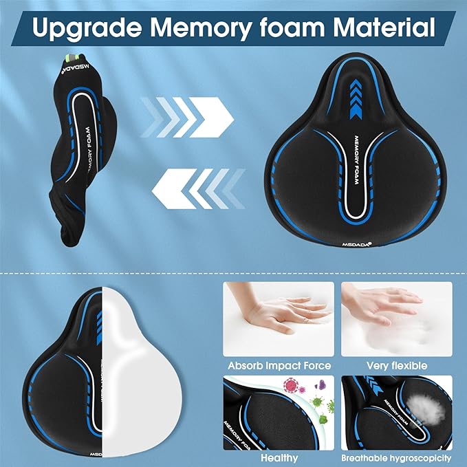 MSDADA New Large Gel Bike Seat Cover, Extra Soft Bike Seat Cushion for Men Women Comfort Wide, Fits Indoor/Outdoor/Exercise Bikes (11.22 inch x 10.03 inch)