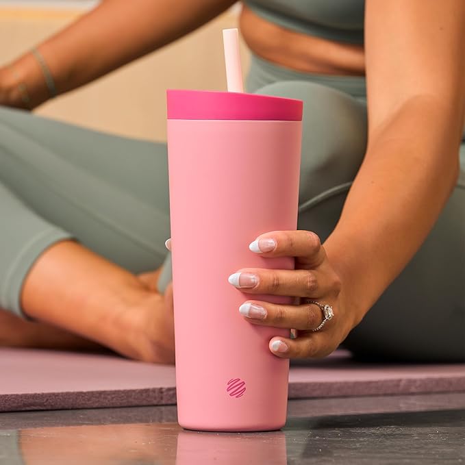 BlenderBottle 2-in-1 Insulated Stainless Steel Shaker Tumbler, Swig Leakproof Lid, Straw, BlenderBall, BPA Free, For Protein Shakes, Smoothies, And Pre Workout, 24 oz, Pink (Rose Petal)