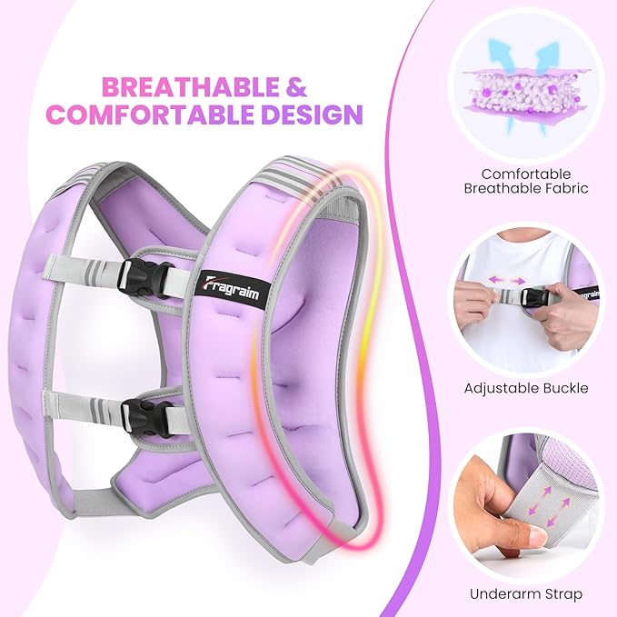 Fragraim Weighted Vest for Women Men - 8lb/10lb/12lb/16lb/22lb/25lb/30lb Weight Vest with Reflective Stripe, Detachable Phone Pouch, Ideal for Walking, Strength Training, Running, Workout, Cardio