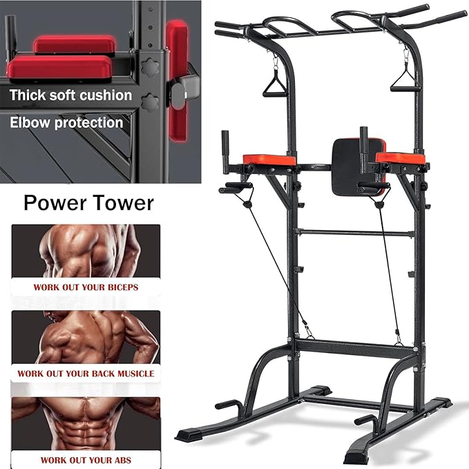 Power Tower Pull Up Bar Station Multi-Function Adjustable Strength Training Equipment Home Gym Strength Training Workout Equipment 440LBS