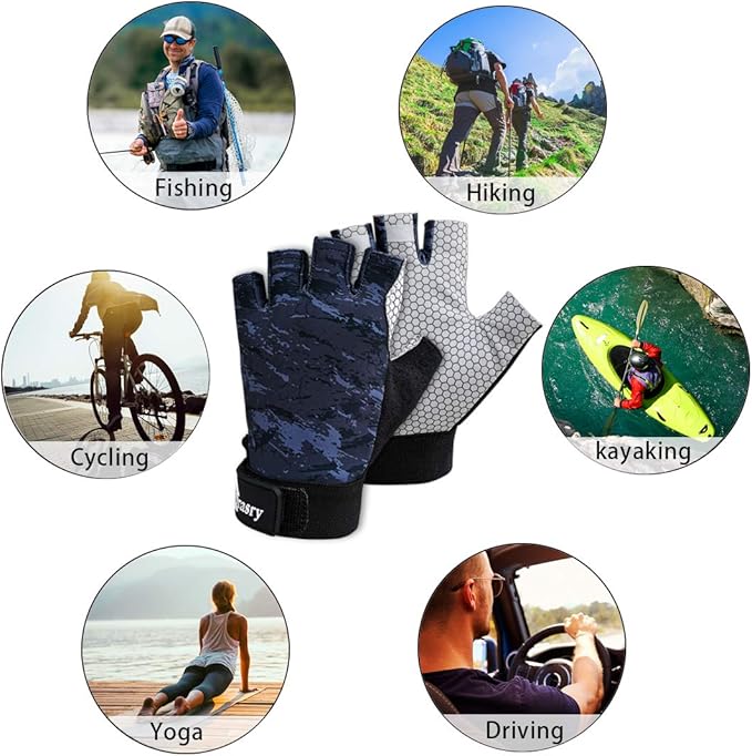 Drasry UV Fishing Gloves Fingerless Sun Protection Men Women UPF50+SPF for Fishing Kayaking Paddling Hiking Sailing Rowing Driving Canoeing Glove
