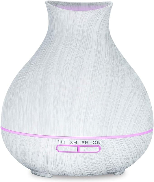 BZseed Aromatherapy Essential Oil Diffuser 550ml 12 Hours White Wood Grain Aroma Diffuser with Timer for Large Room, Home, Baby Bedroom, Waterless Auto Shut-Off, 7 Colors Lights Changing