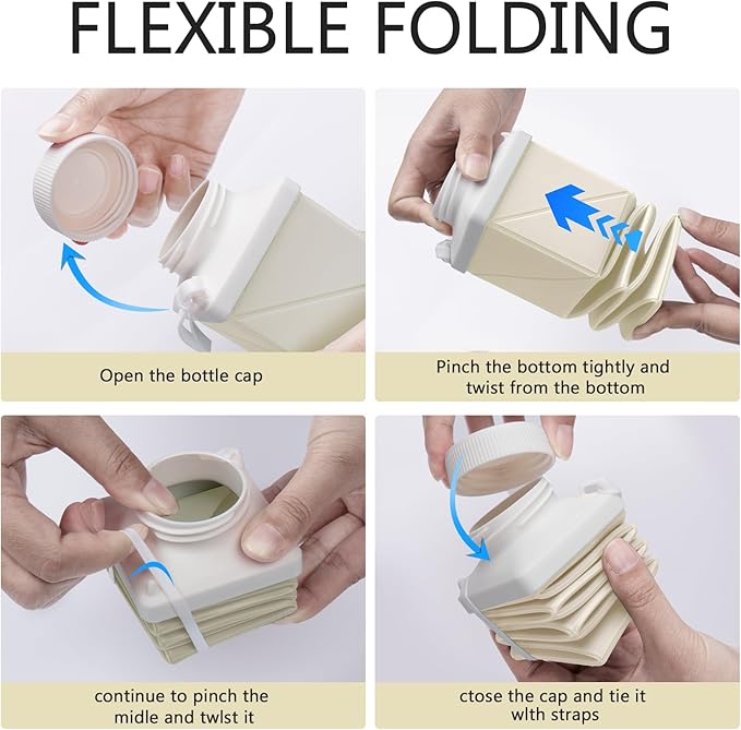 24oz Collapsible Water Bottles–Food-Grade,BPA-Free,Leakproof,Lightweight,Foldable Design Perfect For Travel,Hiking,Camping,Gym,Sports Bottle,Reusable Compact,Ideal Hydration Companion Beige