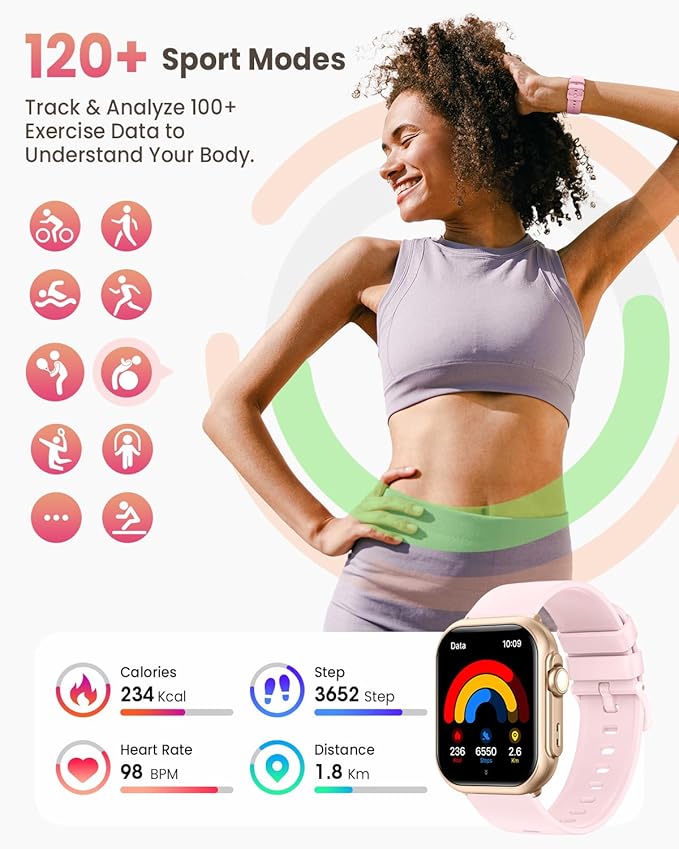 Smart Watch for Women for iPhone Android: 1.85" Smart Watch with 30 Days+ Battery Life Make/Recive Call Heart Rate SpO2 Sleep Monitor 120+ Sport IP68 Waterproof Fitness Tracker Watch Pedometer Reloj