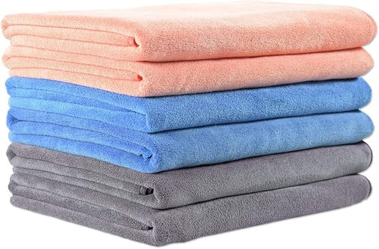 JML Microfiber Towels, Bath Towel Set (6 Pack, 27" x 55") - Extra Large, Soft, Absorbent, Fast Drying Bathroom Towel for Shower, Swimming, Fitness, Sport, Yoga, Peach/Grey/Blue