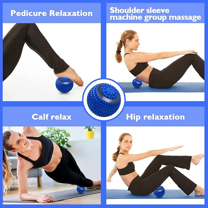 Vibrating Massage Ball 4-Speed High-Intensity Fitness Yoga Massage Roller, Relieving Muscle Tension Pain & Pressure Massaging Balls (Blue)