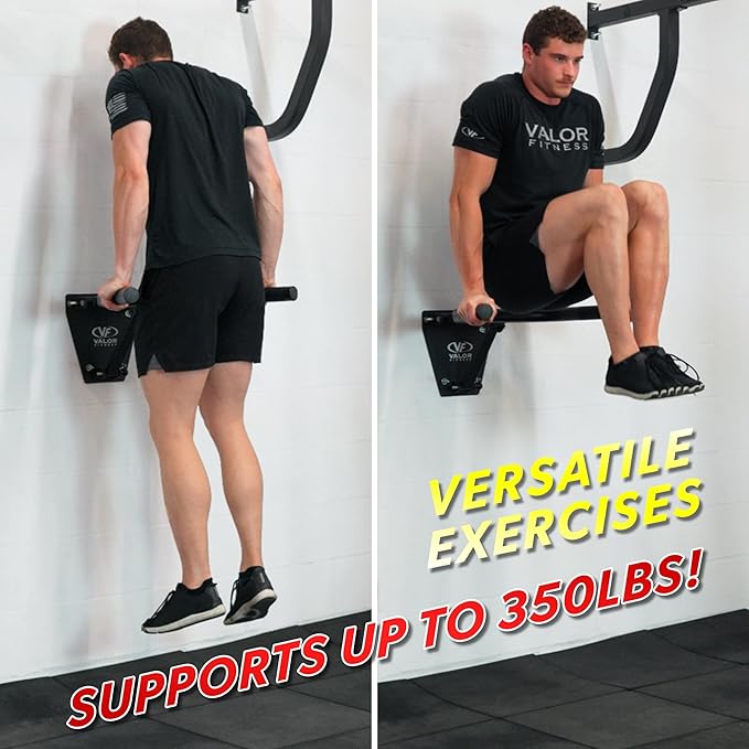Valor Fitness Wall Mount Dip Station – Heavy-Duty Foldable Triceps Dip Bars with Padded Handles for Home Gym Strength Training Workouts – Supports Up to 400 lbs